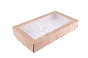 Box for dessert, 1900 ml, 230*140*60 mm, kraft, paperbooard