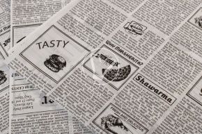 Paper backings in sheets, black, newsaper, 300x300mm